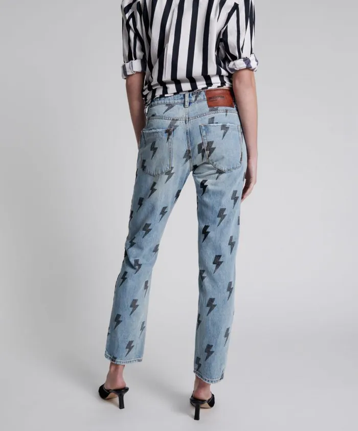 One Teaspoon Denim Jeans Women Blue Lightning Trucker Straight Leg Jean