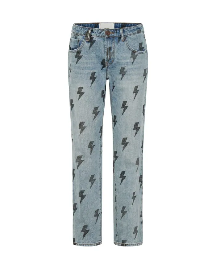 One Teaspoon Denim Jeans Women Blue Lightning Trucker Straight Leg Jean