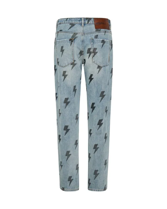 One Teaspoon Denim Jeans Women Blue Lightning Trucker Straight Leg Jean