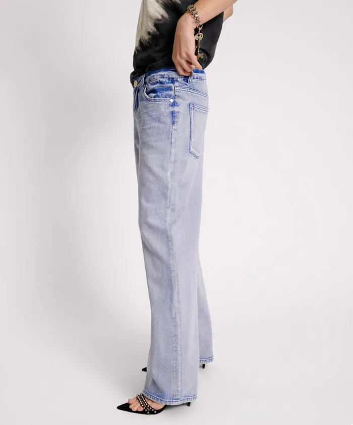 One Teaspoon Denim Jeans Women Cupid Blue Low Riders Low Waist Wide Leg Jean