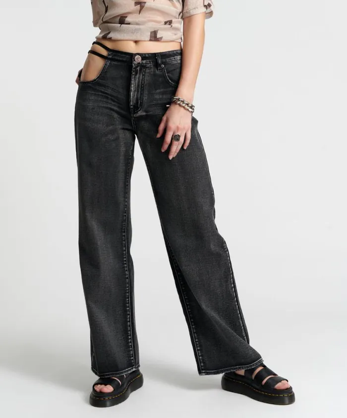 One Teaspoon Denim Jeans Women Cut Out Wide Leg Jeans 8211 Jackson Mid Waist