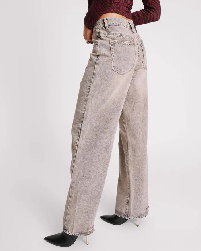 One Teaspoon Denim Jeans Women Dusty Smoke Jackson Mid Waist Wide Leg Jeans