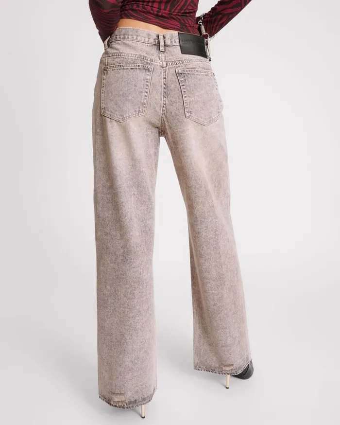 One Teaspoon Denim Jeans Women Dusty Smoke Jackson Mid Waist Wide Leg Jeans