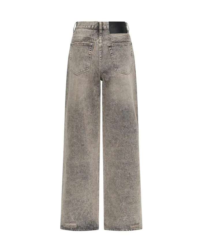 One Teaspoon Denim Jeans Women Dusty Smoke Jackson Mid Waist Wide Leg Jeans