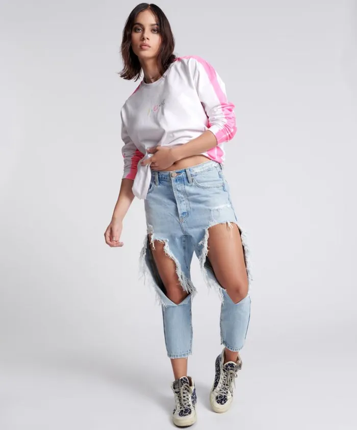 One Teaspoon Denim Jeans Women Fleetwood Kingpins Cropped Boyfriend Jeans