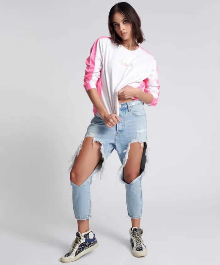 One Teaspoon Denim Jeans Women Fleetwood Kingpins Cropped Boyfriend Jeans