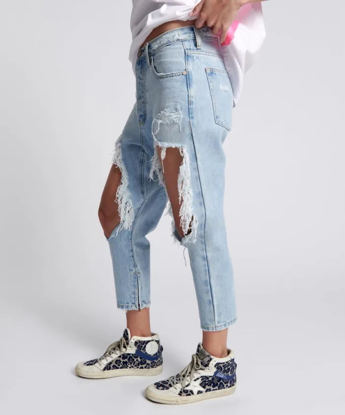 One Teaspoon Denim Jeans Women Fleetwood Kingpins Cropped Boyfriend Jeans