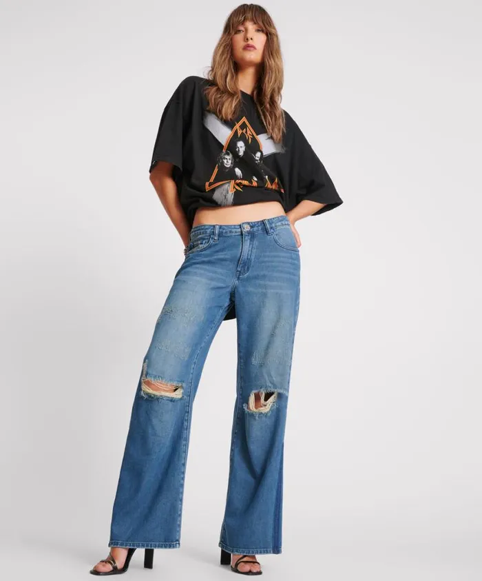 One Teaspoon Denim Jeans Women Gritty Blue Low Riders Low Waist Wide Leg Jeans One Teaspoon Denim Jeans Women Gritty Blue Low Riders Low Waist Wide Leg Jeans