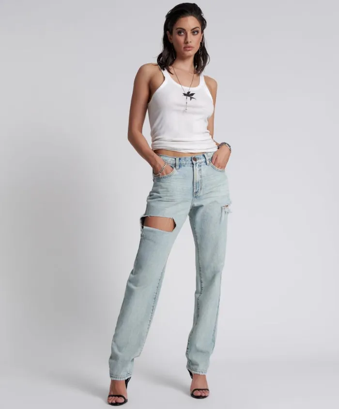 One Teaspoon Denim Jeans Women Kansas Blue 1982S High Waist Balloon Jeans