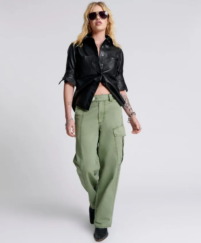 One Teaspoon Denim Jeans Women Khaki New Fiction Wide Leg Cargo Jeans