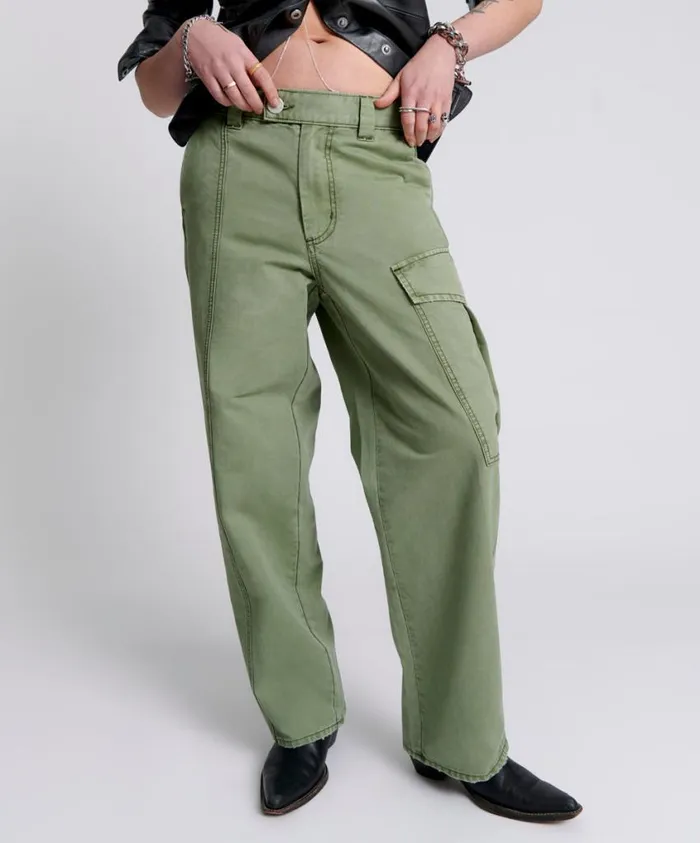 One Teaspoon Denim Jeans Women Khaki New Fiction Wide Leg Cargo Jeans