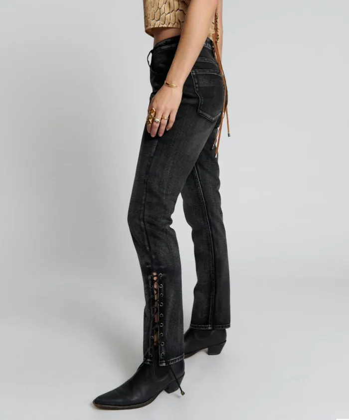 One Teaspoon Denim Jeans Women Laced Awesome Baggies High Waist Straight Leg Jeans