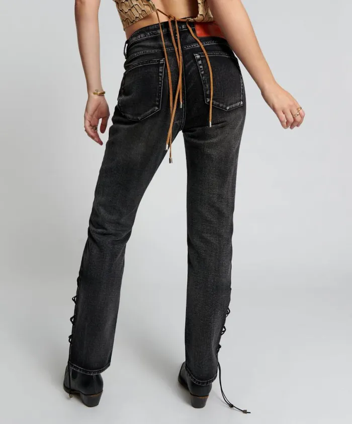 One Teaspoon Denim Jeans Women Laced Awesome Baggies High Waist Straight Leg Jeans