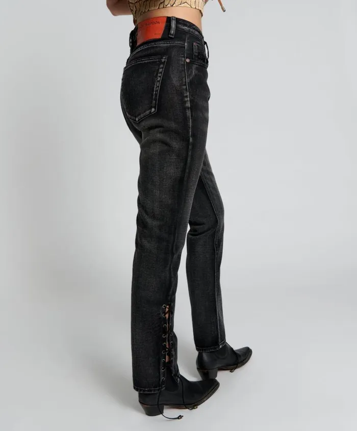 One Teaspoon Denim Jeans Women Laced Awesome Baggies High Waist Straight Leg Jeans