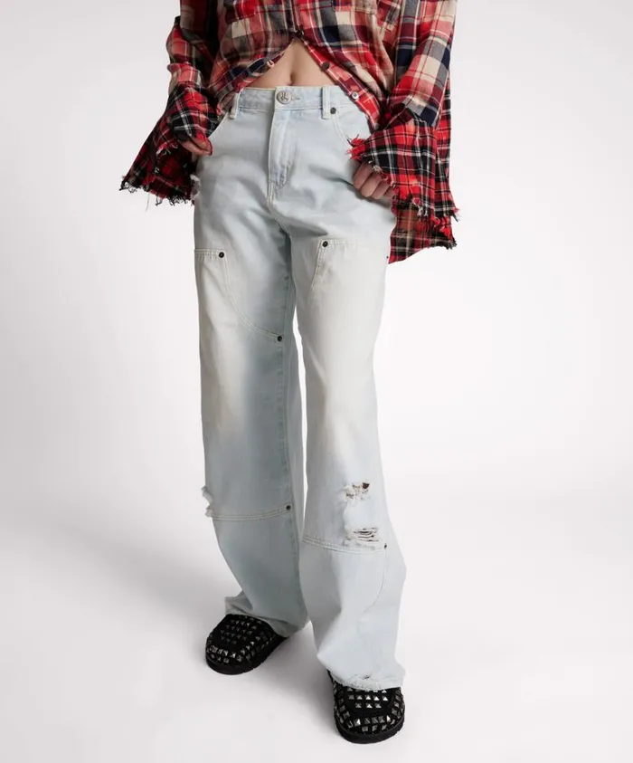 One Teaspoon Denim Jeans Women Le Surf Jackson Utility Mid Waist Wide Leg Jeans