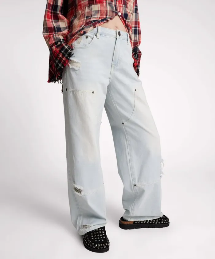 One Teaspoon Denim Jeans Women Le Surf Jackson Utility Mid Waist Wide Leg Jeans