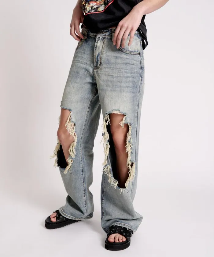One Teaspoon Denim Jeans Women Old Blue Jackson Mid Waist Wide Leg Jean