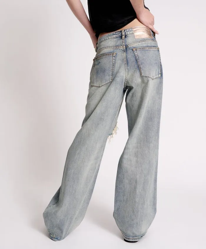 One Teaspoon Denim Jeans Women Old Blue Jackson Mid Waist Wide Leg Jean