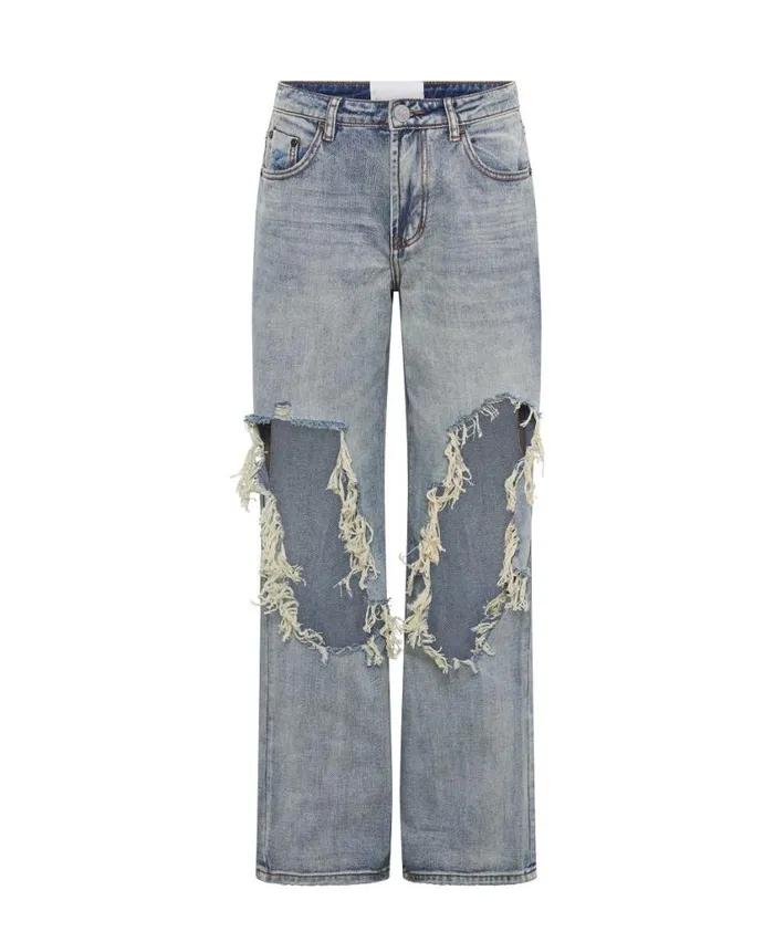 One Teaspoon Denim Jeans Women Old Blue Jackson Mid Waist Wide Leg Jean