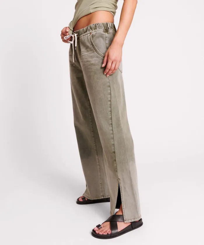 One Teaspoon Denim Jeans Women Old Khaki Roadhouse Wide Leg Drawstring Jeans