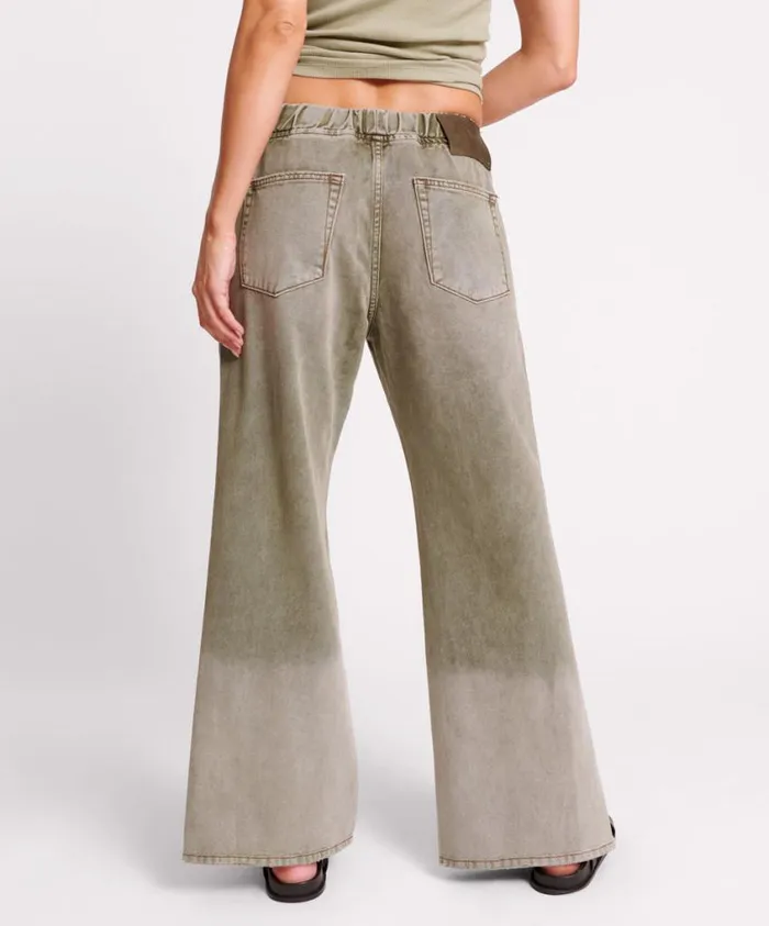 One Teaspoon Denim Jeans Women Old Khaki Roadhouse Wide Leg Drawstring Jeans