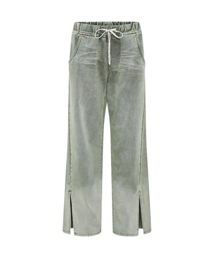 One Teaspoon Denim Jeans Women Old Khaki Roadhouse Wide Leg Drawstring Jeans