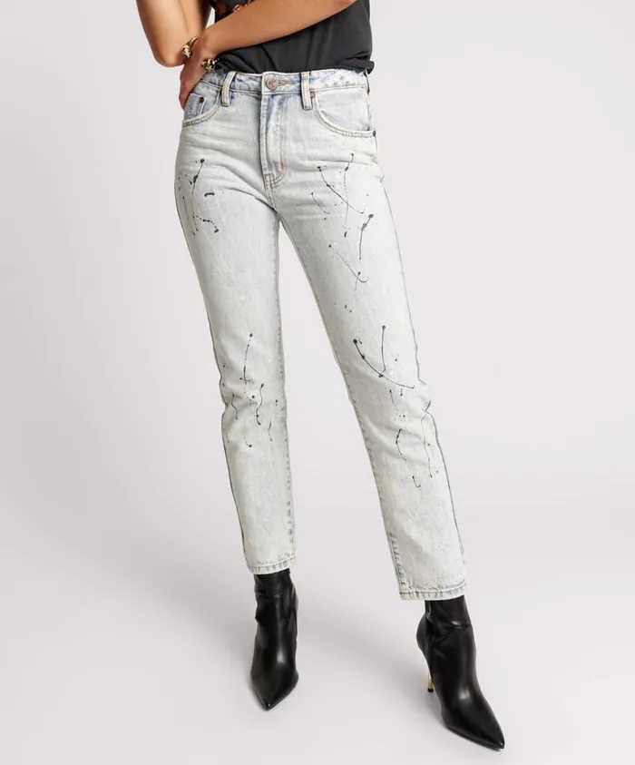 One Teaspoon Denim Jeans Women Painted High Waist Awesome Baggies Jean