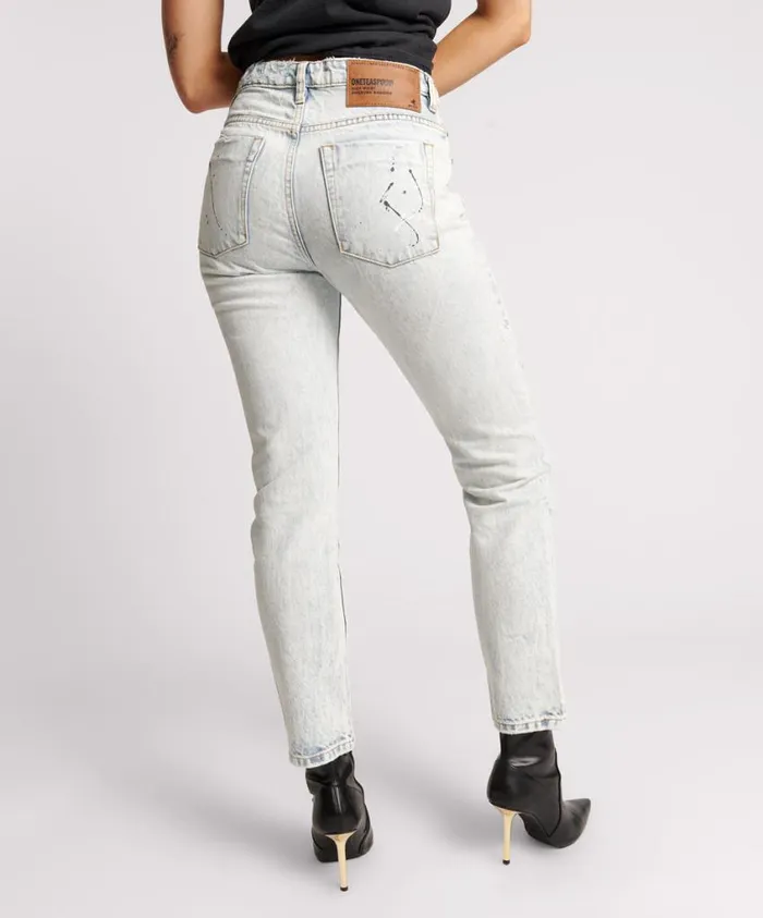 One Teaspoon Denim Jeans Women Painted High Waist Awesome Baggies Jean
