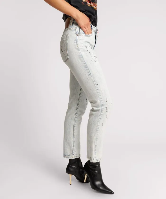 One Teaspoon Denim Jeans Women Painted High Waist Awesome Baggies Jean