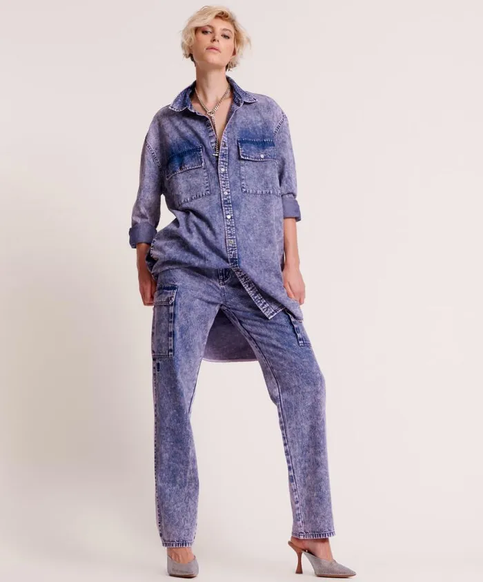 One Teaspoon Denim Jeans Women Purple Rain Cargo Motion Denim Jeans