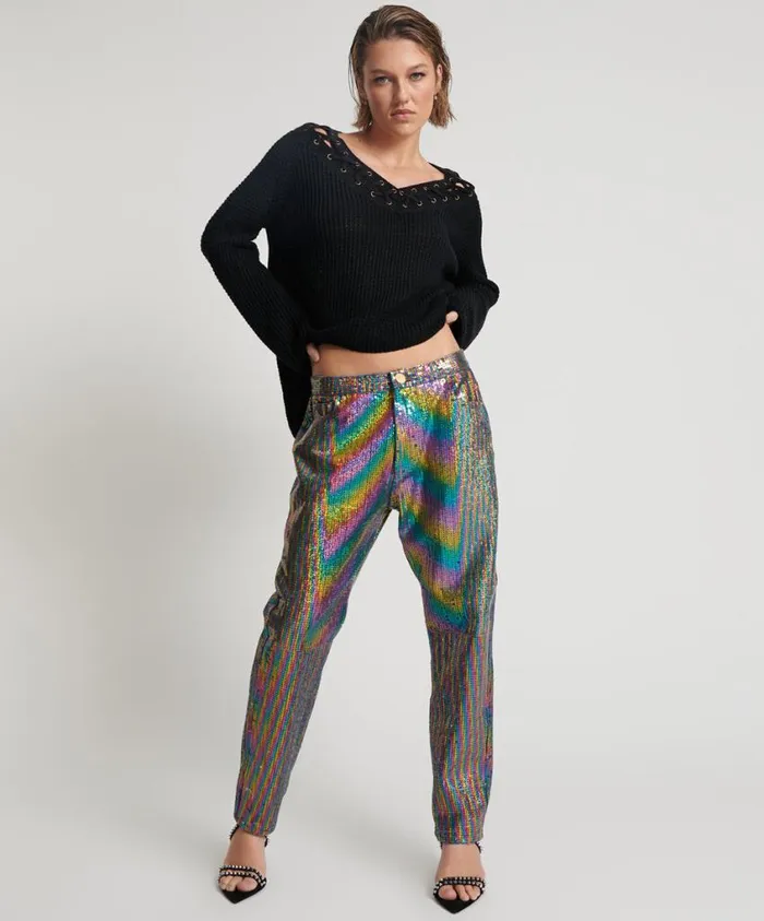 One Teaspoon Denim Jeans Women Rainbow Sequin Sparkly Jeans 8211 Relaxed