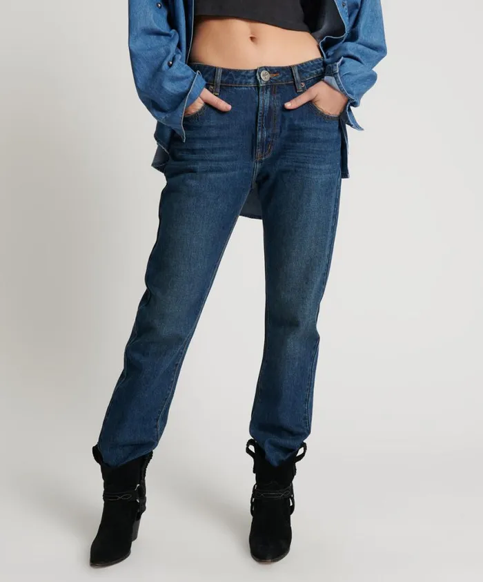 One Teaspoon Denim Jeans Women Royal Blue Truckers Low Waist Straight Leg Jean