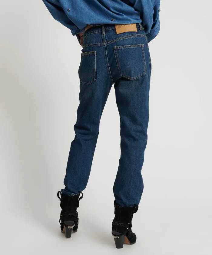 One Teaspoon Denim Jeans Women Royal Blue Truckers Low Waist Straight Leg Jean
