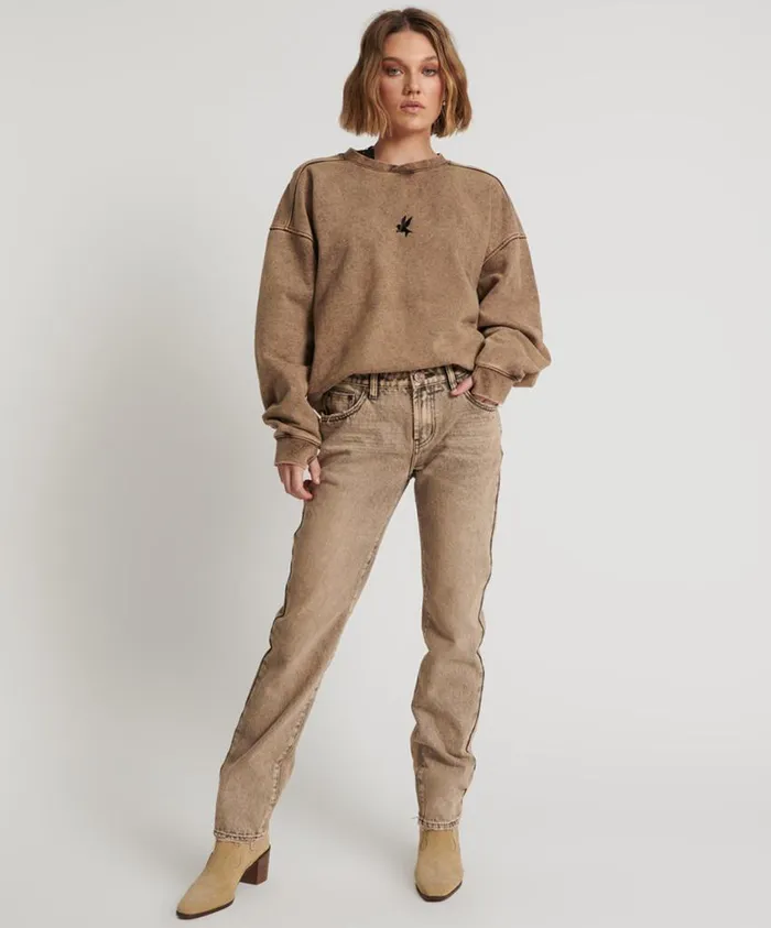 One Teaspoon Denim Jeans Women Rust Truckers Low Waist Straight Leg Jean