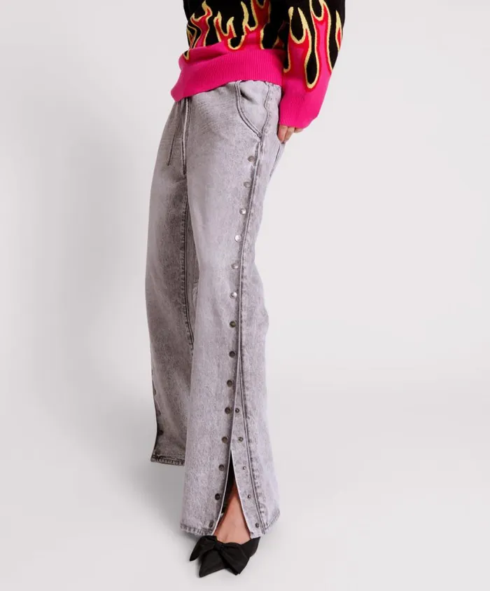 One Teaspoon Denim Jeans Women Slate Acid Roadhouse Wide Leg Drawstring Jeans