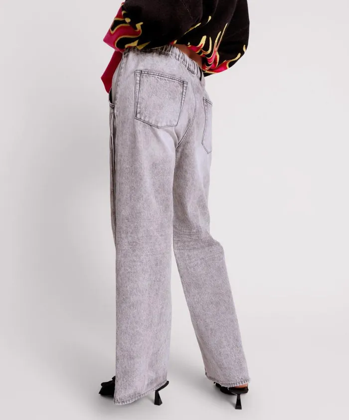 One Teaspoon Denim Jeans Women Slate Acid Roadhouse Wide Leg Drawstring Jeans