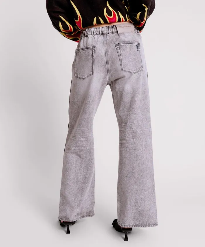 One Teaspoon Denim Jeans Women Slate Acid Roadhouse Wide Leg Drawstring Jeans