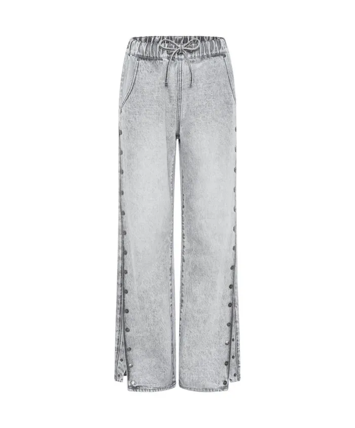One Teaspoon Denim Jeans Women Slate Acid Roadhouse Wide Leg Drawstring Jeans