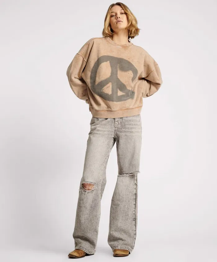 One Teaspoon Denim Jeans Women Smoke Jackson Mid Waist Wide Leg Jeans