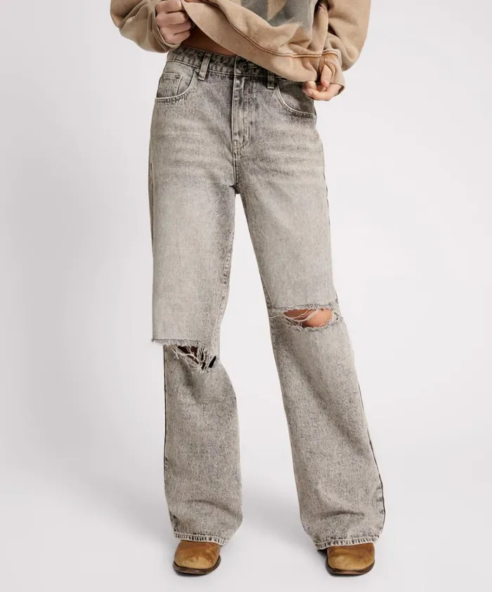 One Teaspoon Denim Jeans Women Smoke Jackson Mid Waist Wide Leg Jeans