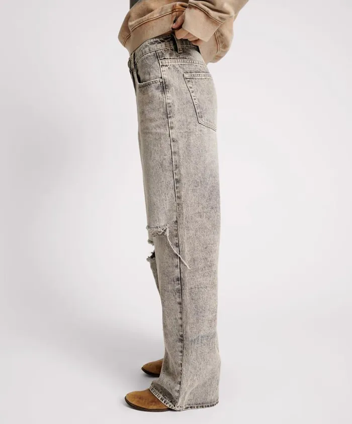 One Teaspoon Denim Jeans Women Smoke Jackson Mid Waist Wide Leg Jeans