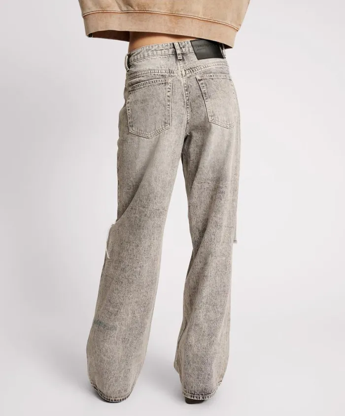 One Teaspoon Denim Jeans Women Smoke Jackson Mid Waist Wide Leg Jeans