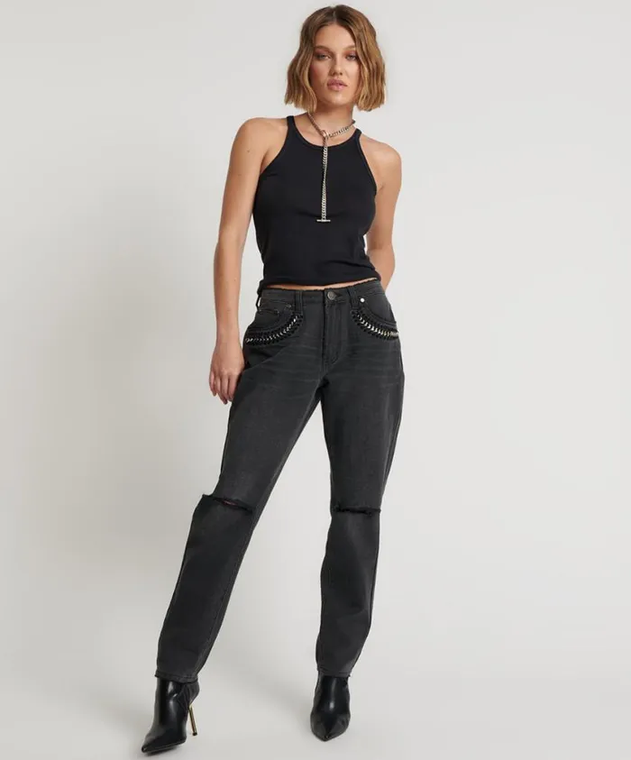 One Teaspoon Denim Jeans Women Storm Grey 1982S Mid Waist Balloon Jeans