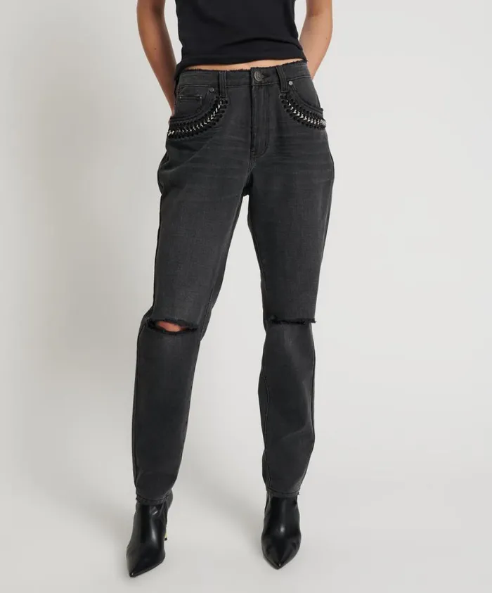 One Teaspoon Denim Jeans Women Storm Grey 1982S Mid Waist Balloon Jeans