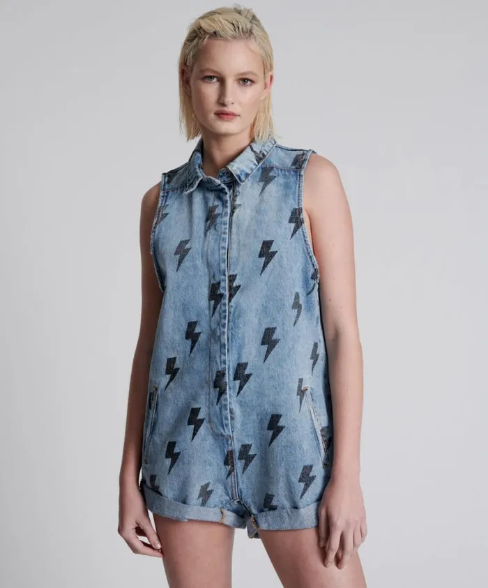 One Teaspoon Denim Jumpsuits Women Blue Lightning Mini Braxton Jumpsuit