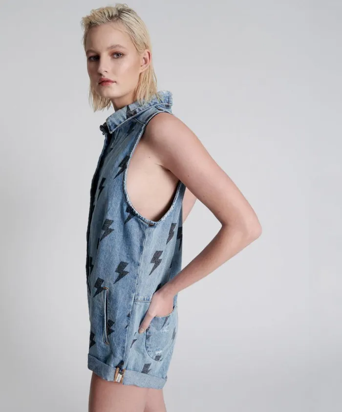 One Teaspoon Denim Jumpsuits Women Blue Lightning Mini Braxton Jumpsuit