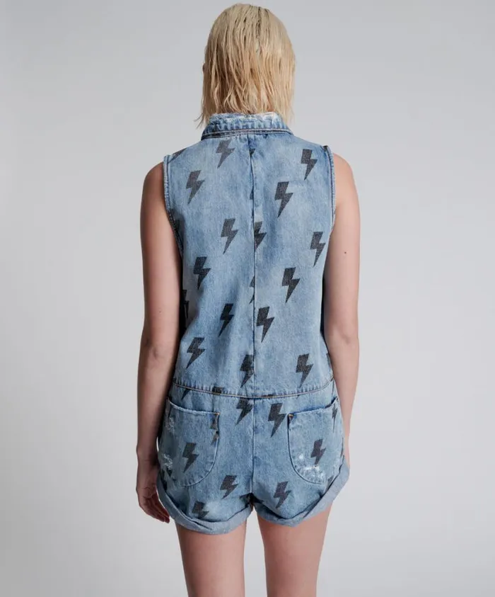 One Teaspoon Denim Jumpsuits Women Blue Lightning Mini Braxton Jumpsuit