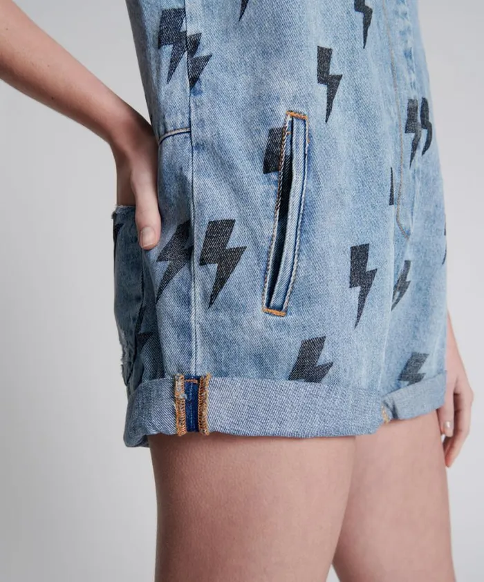 One Teaspoon Denim Jumpsuits Women Blue Lightning Mini Braxton Jumpsuit