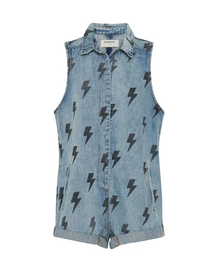 One Teaspoon Denim Jumpsuits Women Blue Lightning Mini Braxton Jumpsuit