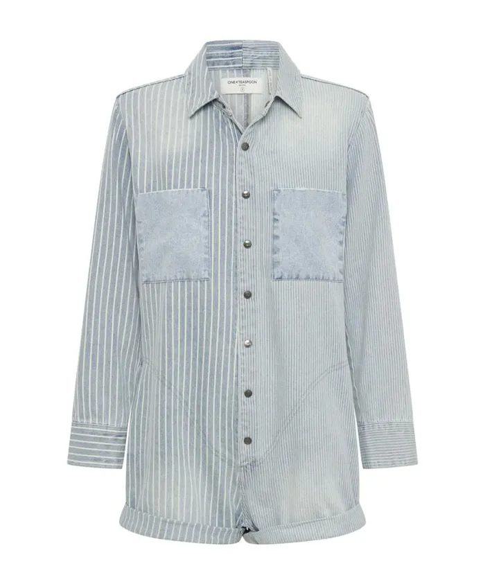 One Teaspoon Denim Jumpsuits Women Painters Stripe Prophecy Jumpsuit